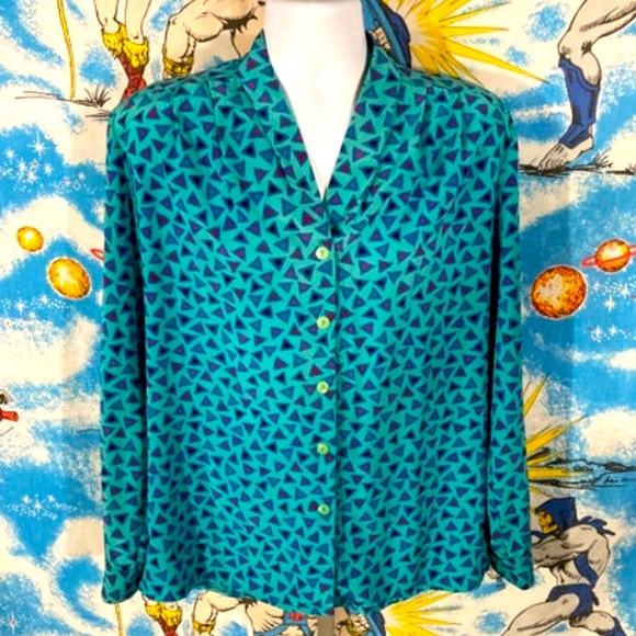 Pendleton Tops - vintage Pendleton Sophisticates Silky Button Up geometric triangles 14 Tall
